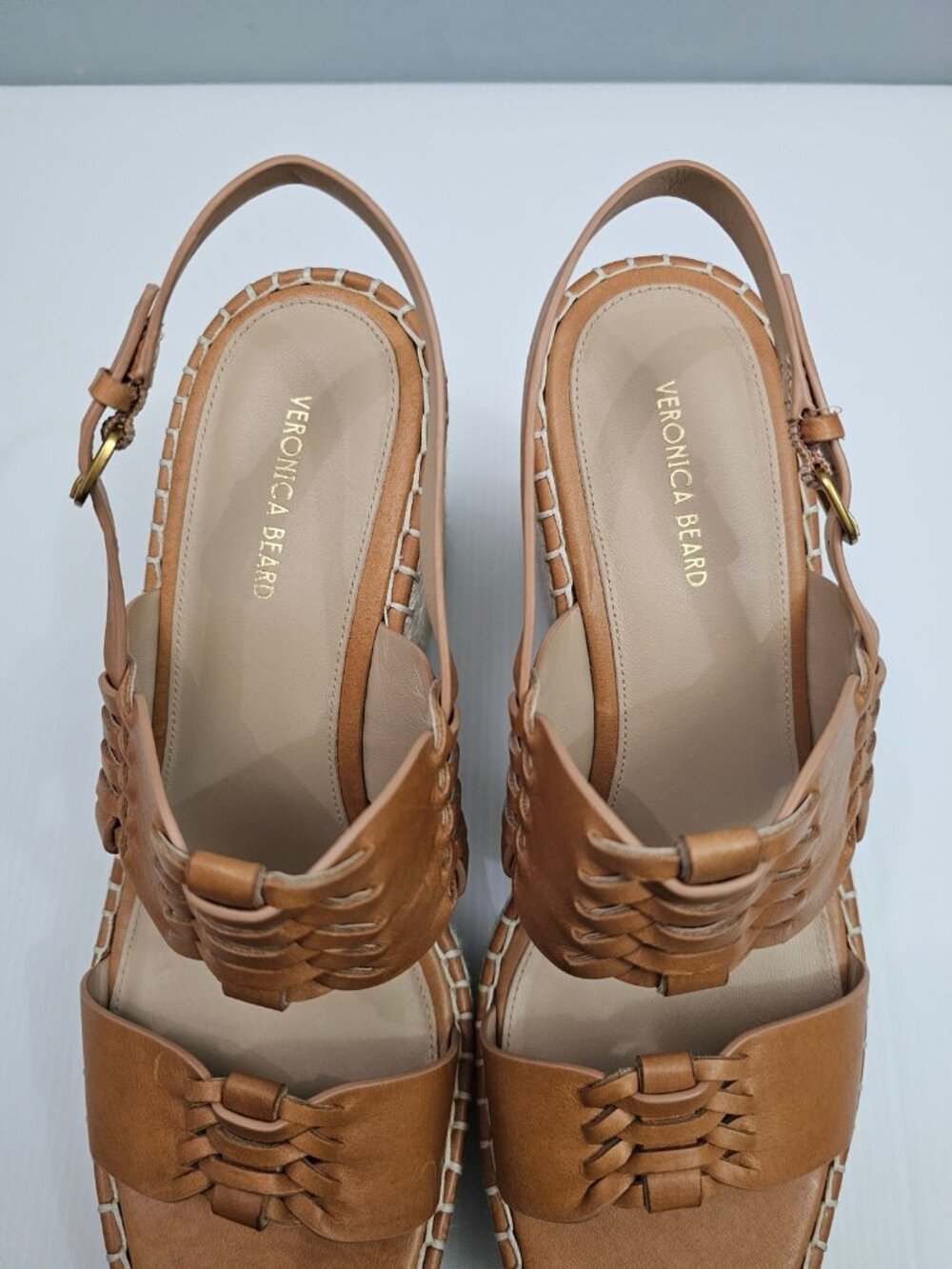 Veronica Beard Riya Wedge Espadrille Sandal Womens 10 Tan Leather Platform NEW - Picture 8 of 15